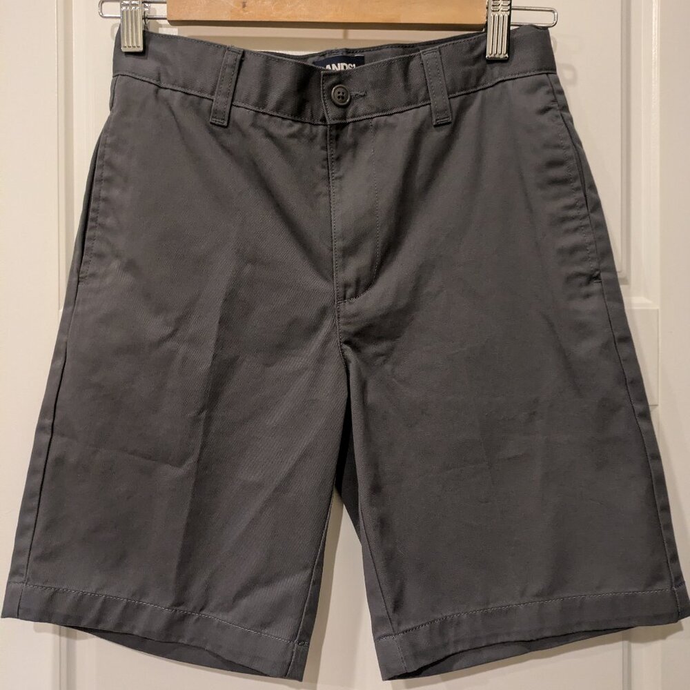 Lands End School Uniform Flat Front Zip Pocket Gray Adj Waist Shorts Boys 12